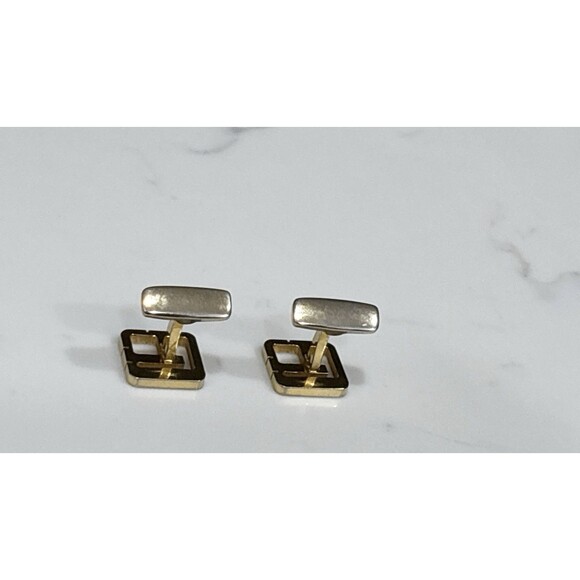 Longines Vintage Gold Tone Silver Tone Square Logo Cufflinks - Picture 6 of 9
